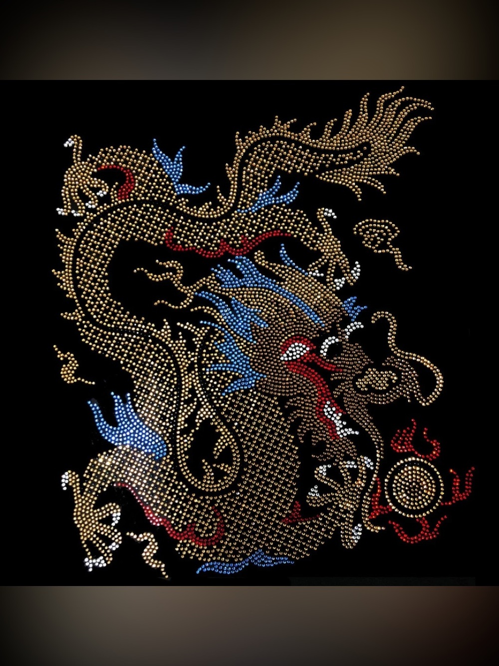 shirt crystal dragon premium rhinestone 3/4 sleeve black